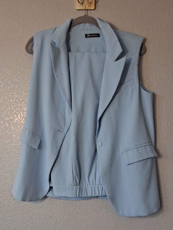 PrettyGarden Jackets & Blazers - Prettygarden Sleeveless Light Blue Tailored Blazer Vest With Pants